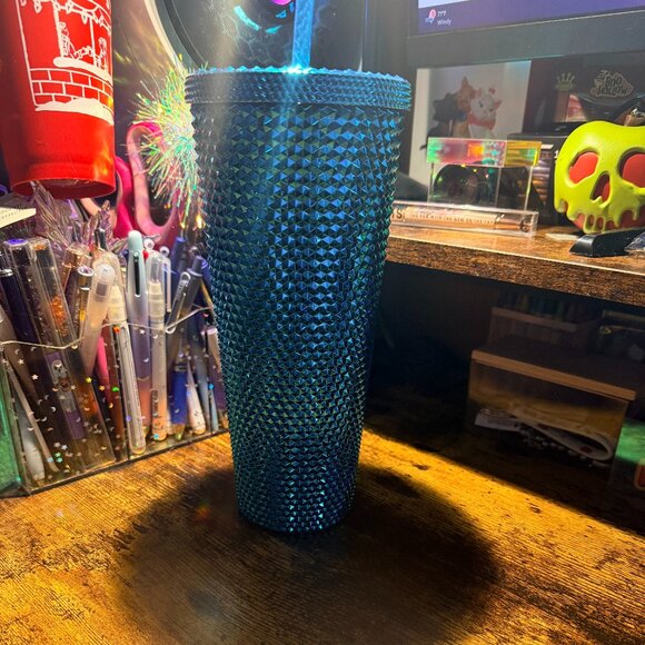 Starbucks Tumbler Blue Splash Chrome Studded Venti 24oz - NEW - Picture 5 of 5